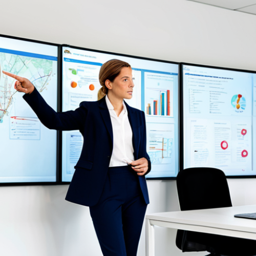 Home 7 A dynamic female service manager, in a modest business suit, leading a diverse team in a modern, well-lit open-plan office. She is pointing confidently at a large screen displaying customer journey maps, illustrating proactive problem prevention strategies. Her team members are engaged and attentive, showing collaboration and empowerment. The atmosphere is professional and innovative. fully clothed, appropriate attire, safe for work, appropriate content, perfect anatomy, correct proportions, natural pose, well-formed hands, proper finger count, natural body proportions, professional photography, high quality.