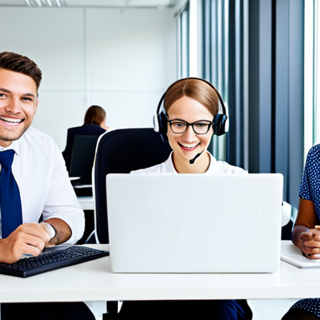 **

"A diverse team of customer service representatives in a bright, modern office setting, fully clothed in professional business attire, assisting customers with laptops and headsets, appropriate content, safe for work, perfect anatomy, correct proportions, natural pose, professional photography, high quality, family-friendly, focus on positive interactions and helpfulness."

**