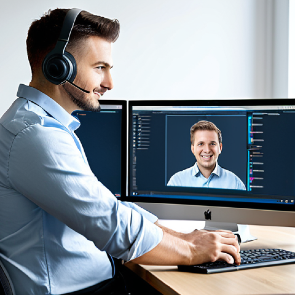 Remote Support Professional**

A friendly and professional IT support specialist assisting a user remotely. The specialist is fully clothed in business casual attire, wearing a headset and working at a clean, modern desk with multiple monitors. The user's screen is visible, showing a software application. Background depicts a well-lit, organized home office. Safe for work, appropriate content, fully clothed, professional setting, perfect anatomy, correct proportions, well-formed hands, proper finger count, natural pose, high quality.

**