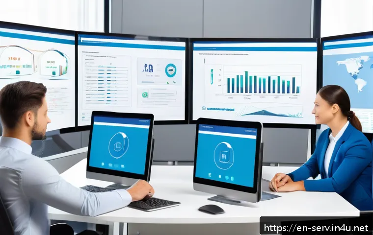 서비스관리사와 자격증 기출문제 분석 - A modern IT service management office scene showing a diverse team of professionals collaborating ar...