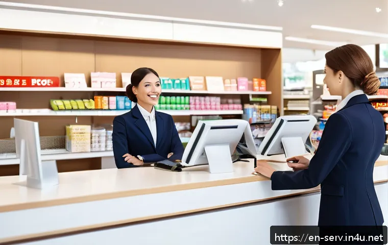 서비스관리사와 실습 후 피드백 분석 - A diverse retail customer service team engaging warmly with customers at a modern store checkout cou...