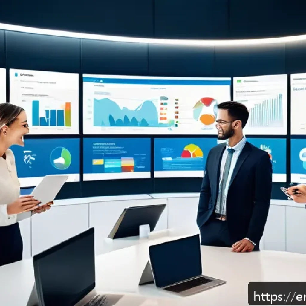 서비스관리사와 CRM 시스템 활용 - A modern office scene showing a diverse team of customer service representatives collaborating aroun...