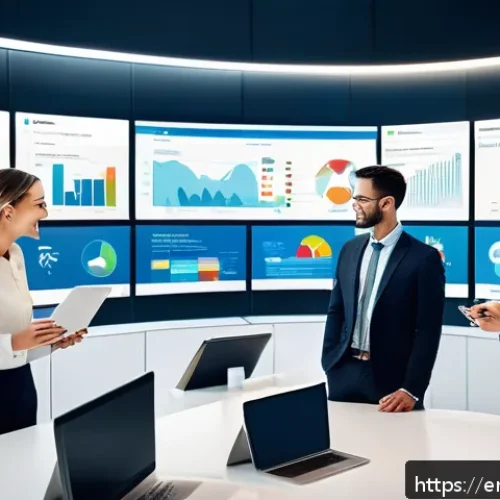 Home 30 서비스관리사와 CRM 시스템 활용 - A modern office scene showing a diverse team of customer service representatives collaborating aroun...