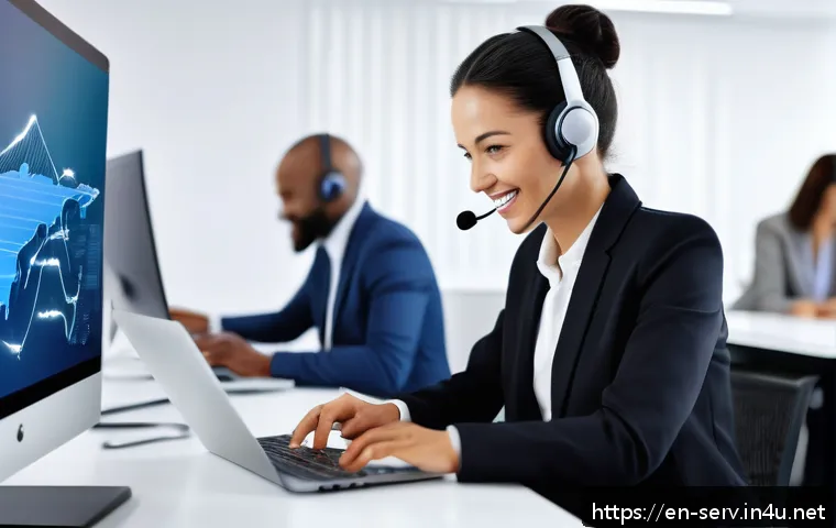 서비스관리사와 고객 만족도 평가 도구 - A modern, bright office environment showing a diverse customer service team collaborating around a l...