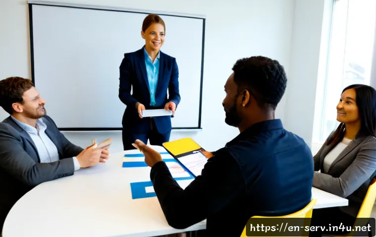 서비스관리사와 실무 워크숍 체험기 - Photorealistic professional service management workshop in a bright modern training room, diverse ad...
